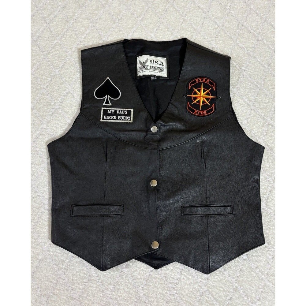 Vance Leathers USA My Dads Biker Buddy Star Kids Embroidered Leather Best Size M